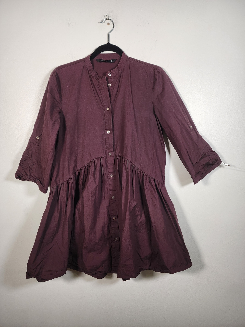 ZARA Button-Front Peplum Shirt Dress in Plum - Picture 2 of 6